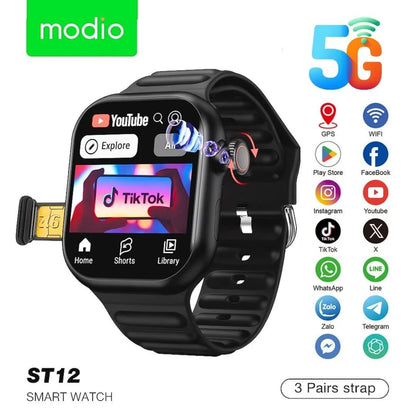 Modio ST12 Android watch, SIM card, scroll camera 180 degree 3 straps