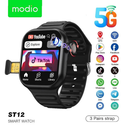 Modio ST12 Android watch, SIM card, scroll camera 180 degree 3 straps