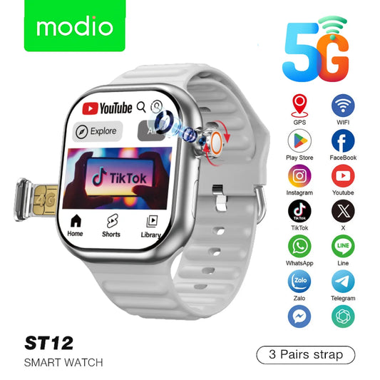 Modio ST12 Android watch, SIM card, scroll camera 180 degree 3 straps