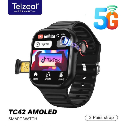 Telzeal TC42 Android watch (real AMOLED), SIM card, scroll camera 180 degree 3 straps