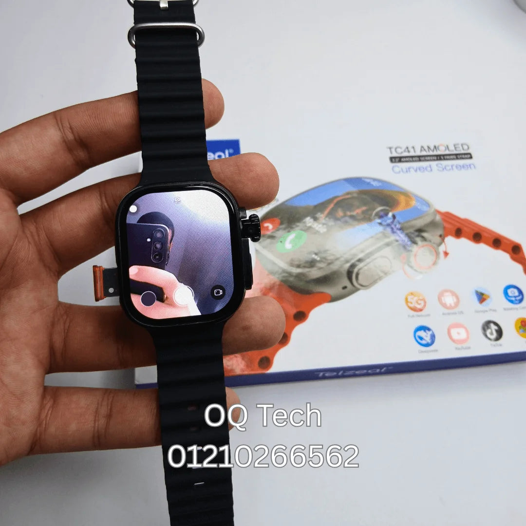 Telzeal TC41 Android watch CURVED screen (real AMOLED), SIM card, scroll camera 180 degree 3 straps
