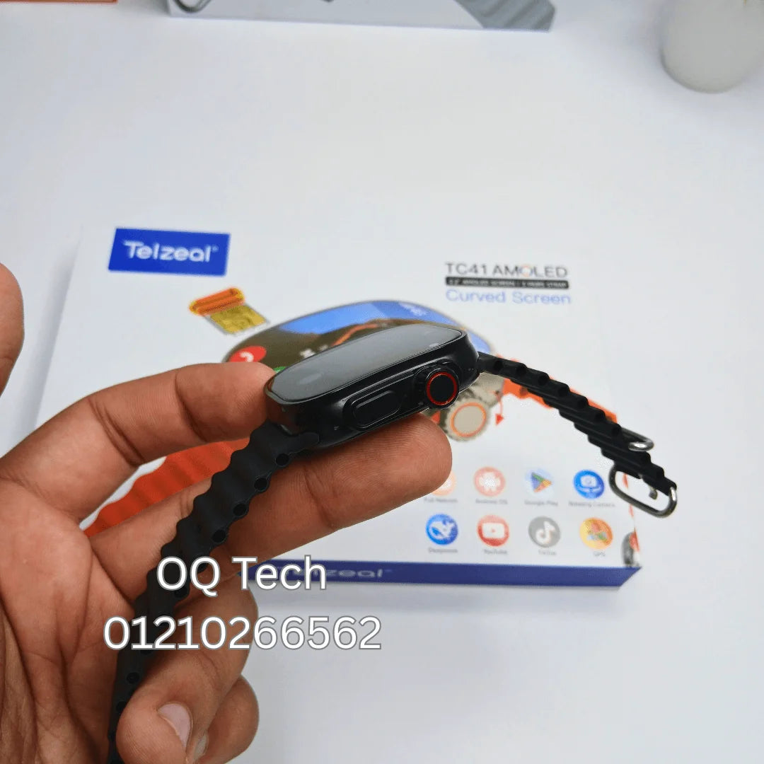 Telzeal TC41 Android watch CURVED screen (real AMOLED), SIM card, scroll camera 180 degree 3 straps