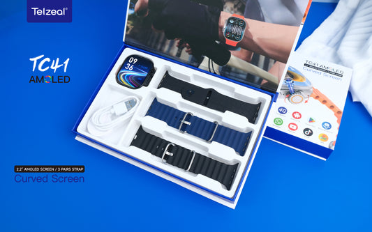 Telzeal TC41 Android watch CURVED screen (real AMOLED), SIM card, scroll camera 180 degree 3 straps