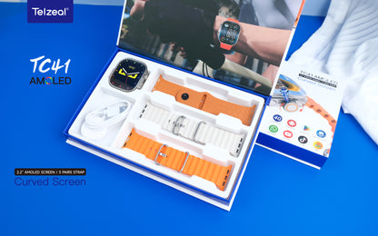 Telzeal TC41 Android watch CURVED screen (real AMOLED), SIM card, scroll camera 180 degree 3 straps